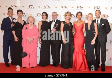 (left to right) Gok Wan, Sharon Marshall, Denise Robertson, Christine Bleakley, Eamonn Holmes, Ruth Langsford, Rochelle Humes, Amanda Holden and Marvin Humes with the Daytime Awardat the 2015 National Television Awards at the O2 Arena, London. Stock Photo