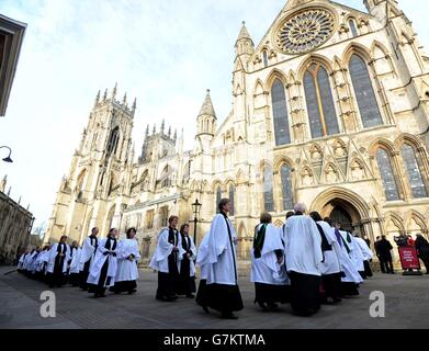 Members of the clergy process into York Minster, York, ahead of the consecration of the Rev Libby Lane as the eighth Bishop of Stockport. Stock Photo