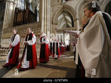 Members of the clergy process into York Minster, York, ahead of the consecration of the Rev Libby Lane as the eighth Bishop of Stockport. Stock Photo