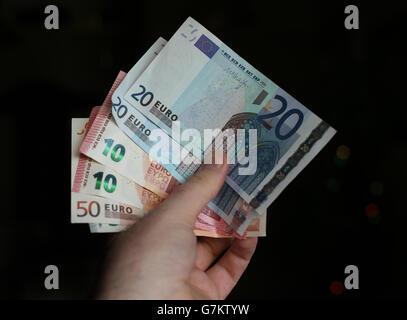 Stock picture of Fifty, Twenty, Ten, and Five euro notes. Stock Photo