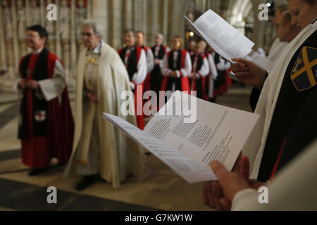 Members of the clergy process into York Minster, York, ahead of the consecration of the Rev Libby Lane as the eighth Bishop of Stockport. Stock Photo