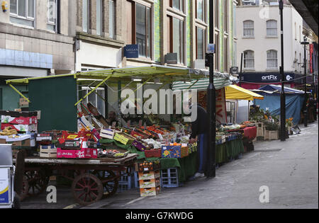 A view of Berwick Street in Soho, central London. Stock Photo