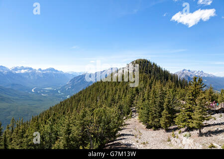 The Rocky Mountains in Banff National Park, Alberta, Canada. This is the summit of Sulphur Mountain which is reached by a cable car known as a Gondola Stock Photo