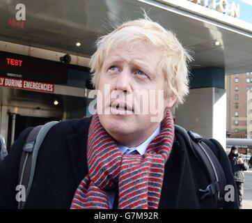 Mayor of London Boris Johnson arrives at Pennsylvania Station in New York on the third day of a 7-day trade visit to the United States taking in Boston, New York and Washington. Stock Photo