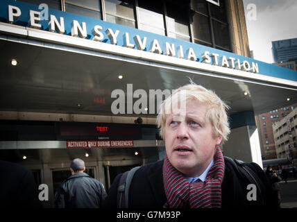 Mayor of London Boris Johnson arrives at Pennsylvania Station in New York on the third day of a seven day trade visit to the United States taking in Boston, New York and Washington. Stock Photo