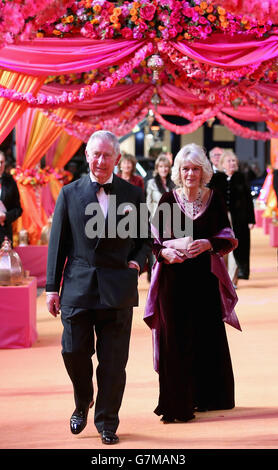 The Prince of Wales and the Duchess of Cornwall attending the Royal and World Premiere of The Second Best Exotic Marigold Hotel at Odeon Leicester Square, London. Stock Photo