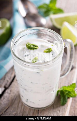 Mint and lime yougurt sauce Stock Photo