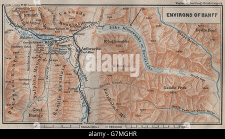 BANFF ENVIRONS, Topo-map. Alberta, Canada. BAEDEKER, 1922 Stock Photo