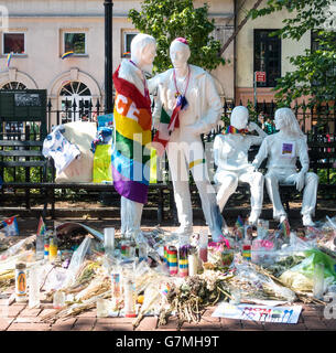 The Gay Liberation Monument in Christopher Park near the Stonewall Inn in Greenwich Village in New York City Stock Photo