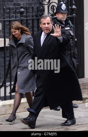 New Jersey Governor Chris Christie and his wife Pat arrive at No 11 Downing Street, London, to meet Chancellor George Osborne. Stock Photo