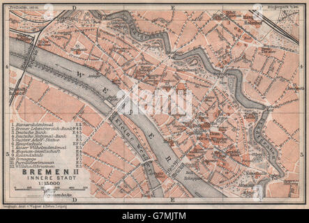 BREMEN antique town cityplan II. Innere Stadt karte. BAEDEKER, 1913 old map Stock Photo