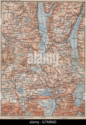 STARNBERGERSEE & AMMERSEE. Weilheim Schongau Murnau Starnberg karte, 1899 map Stock Photo