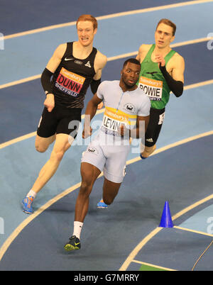 Nigel Levine on his way to winning the mens 200m final during day two of the Sainsbury's British Indoor Championships at the English Institute of Sport, Sheffield. Stock Photo