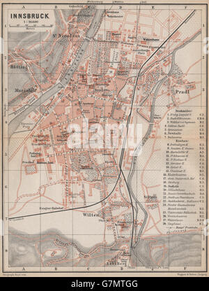 INNSBRUCK antique town city plan stadtplan. Austria Österreich karte ...