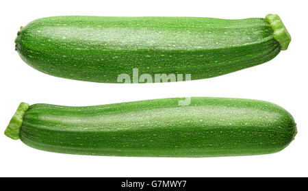 Isolated zucchini. Two zucchini or courgettes isolated on white background with clipping path Stock Photo