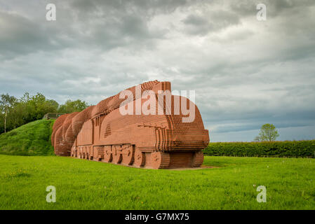 A train sculpted from bricks at Darlington in the North East of England Stock Photo