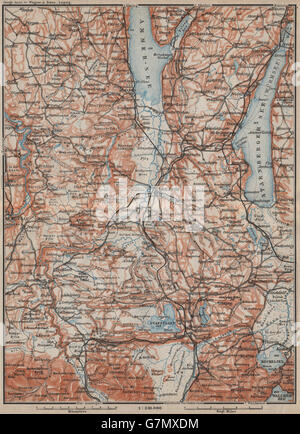 STARNBERGERSEE & AMMERSEE. Weilheim Schongau Murnau Starnberg karte, 1911 map Stock Photo