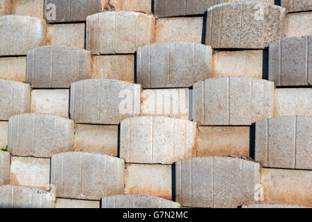 Pattern and texture of  retaining wall of cement interlocking blocks Stock Photo