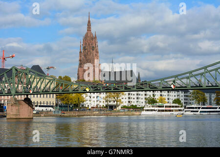 Cathedral , Iron Bridge and River Main, Frankfurt am Main, Germany, Hessen, Hesse, Stock Photo