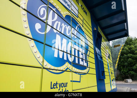 Parcel Motel, an automated storage system for parcel delivery and collection in Ireland particularly popular for online shopping Stock Photo