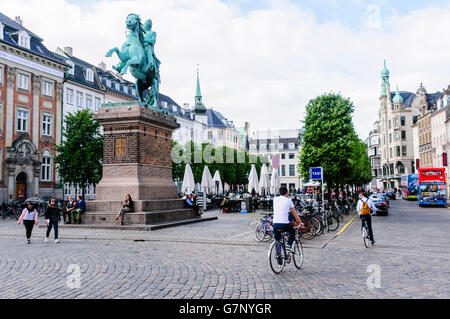 Statue of  Absalon, a warrior bishop knight who was the founder of Copenhagen, on horseback at Højbro Plads, Copenhagen, Denmark Stock Photo