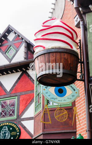 Front of an Icecream shop in Tivoli Garden amusement park and pleasure garden in Copenhagen, Denmark. Stock Photo