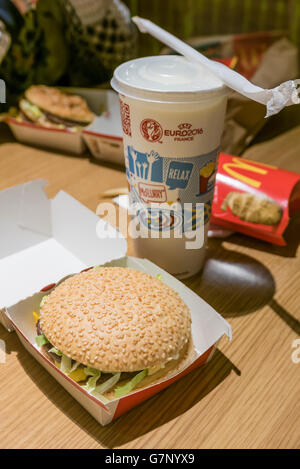 Gluten Free Big-Mac hamburger in a McDonald's restaurant. Copenhagen, Denmark Stock Photo
