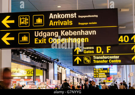 Arrivals sign at Copenhaven airport Stock Photo