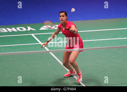 Spain's Carolina Marin in action during day two of the 2015 Yonex All England Badminton Championships at the Barclaycard Arena, Birmingham. Stock Photo