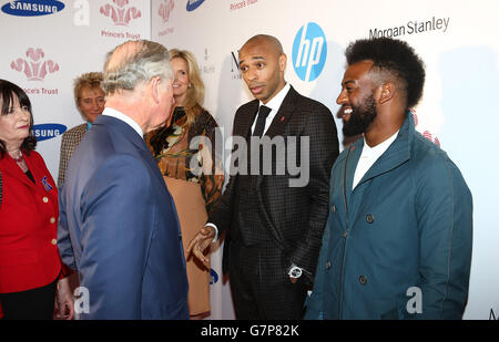 The Prince of Wales meets (from 4th left - right) Rod Stewart, Penny Lancaster, Thierry Henry and Oritse Williams during the Prince's Trust and Samsung Celebrate Success Awards, at the Odeon, Leicester Square in central London. Stock Photo