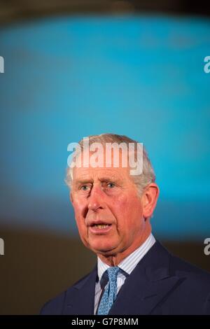 The Prince of Wales delivers a speech during a visit to open the Magna Carta: Law, Liberty, Legacy exhibition at the British Library, London. Stock Photo