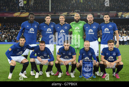 Everton team group. (top row left to right) Romelu Lukaku, Gareth Barry, Phil Jagielka, Tim Howard, Darron Gibson and Antolin Alcaraz. (bottom row left to right) Kevin Mirallas, James McCarthy, Seamus Coleman, Steven Naismith and Luke Garbutt before the Europa League match at Goodison Park, Liverpool. PRESS ASSOCIATION Photo. Picture date: Thursday February 26, 2015. See PA story SOCCER Everton. Photo credit should read: Martin Rickett/PA Wire Stock Photo