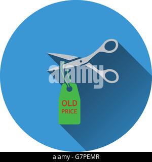 Scissors cut old price tag icon. Flat color design. Vector illustration. Stock Vector