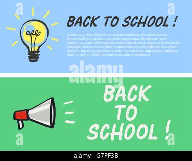 Back to school logo with light bulb and megaphone. Vector illustration Stock Vector