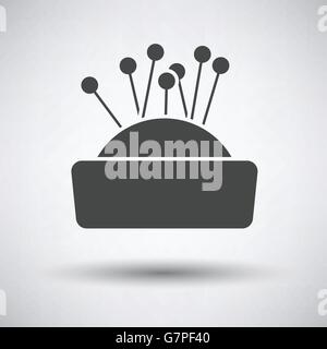 Pin cushion icon on gray background, round shadow. Vector illustration. Stock Vector