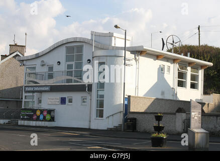 The Visitor Information Centre in Ballycastle, at Ballycastle Harbour, County Antrim, Northern Ireland. Stock Photo