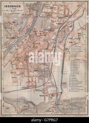 INNSBRUCK antique town city plan stadtplan. Austria Österreich karte ...