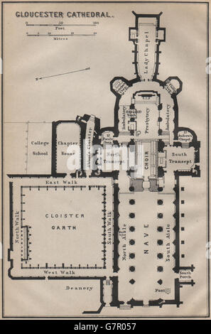 GLOUCESTER CATHEDRAL floor plan. Gloucestershire. BAEDEKER 1927 old map ...