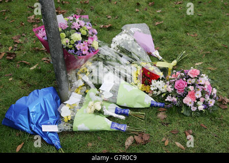 Flowers outside the main entrance in honour of the British troops who died when a Hercules plane from the Wiltshire base crashed near Baghdad. Stock Photo