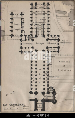 Ely cathedral floor plan. Cambridgeshire, 1939 vintage map Stock Photo ...