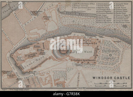 WINDSOR CASTLE ground plan. Berkshire. BAEDEKER, 1905 antique map Stock Photo