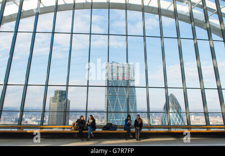 General view of the Sky Garden at 20 Fenchurch Street, also known as the 'Walkie Talkie' building, in central London, showing (left to right) Tower 42, the Leadenhall Building, also known as 'the Cheesegrater' and 30 St Mary Axe, also known as 'the Gherkin'. PRESS ASSOCIATION Photo. Picture date: Wednesday March 25, 2015. Photo credit should read: Dominic Lipinski/PA Wire Stock Photo