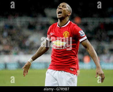 Manchester United's Ashley Young celebrates his goal during the Barclays Premier League match at St James' Park, Newcastle. Stock Photo