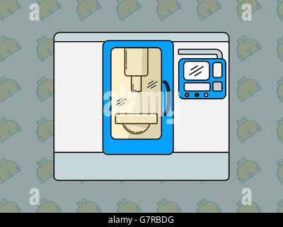 Metalworking cnc center with tools drawn in modern line style. Stock Vector