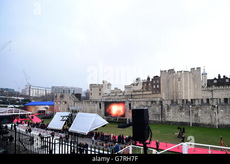 The Tower of London is decked out for the world premiere of the fifth series of Game of Thrones. PRESS ASSOCIATION Photo. Picture date: Wednesday March 18, 2015. See PA story SHOWBIZ Thrones. Photo credit should read: Ian West/PA Wire Stock Photo
