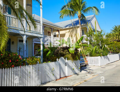 Key west downtown street houses facades in Florida USA Stock Photo