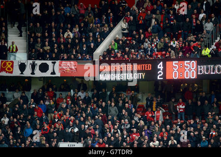 Soccer - Barclays Premier League - Manchester United v Manchester City - Old Trafford. The scoreboard at Old Trafford at full time during the Barclays Premier League match at Old Trafford, Manchester. Stock Photo