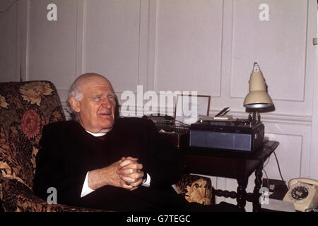 Dr. Michael Ramsey, Archbishop of Canterbury, pictured at Lambeth Palace on the day he retired after 13 years. Stock Photo