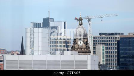 Views of the town hall and new construction taking place in Leeds city centre. Stock Photo