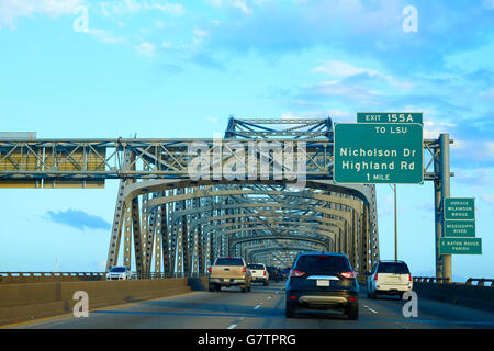 Horace Wilkinson Bridge in Mississippi river at Baton Rouge of Louisiana USA Stock Photo